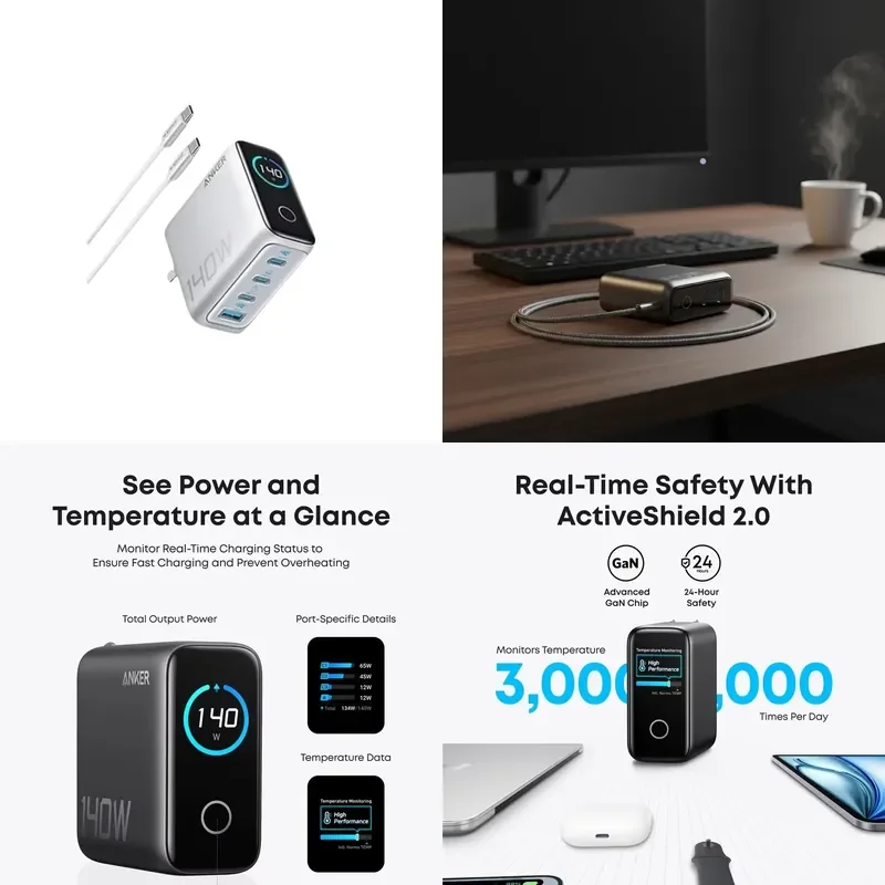 ZOLO 140W GaN 4-Port Charger B2697 for PPS Laptop (W, 4, PD 3.1) with USB-C Cable