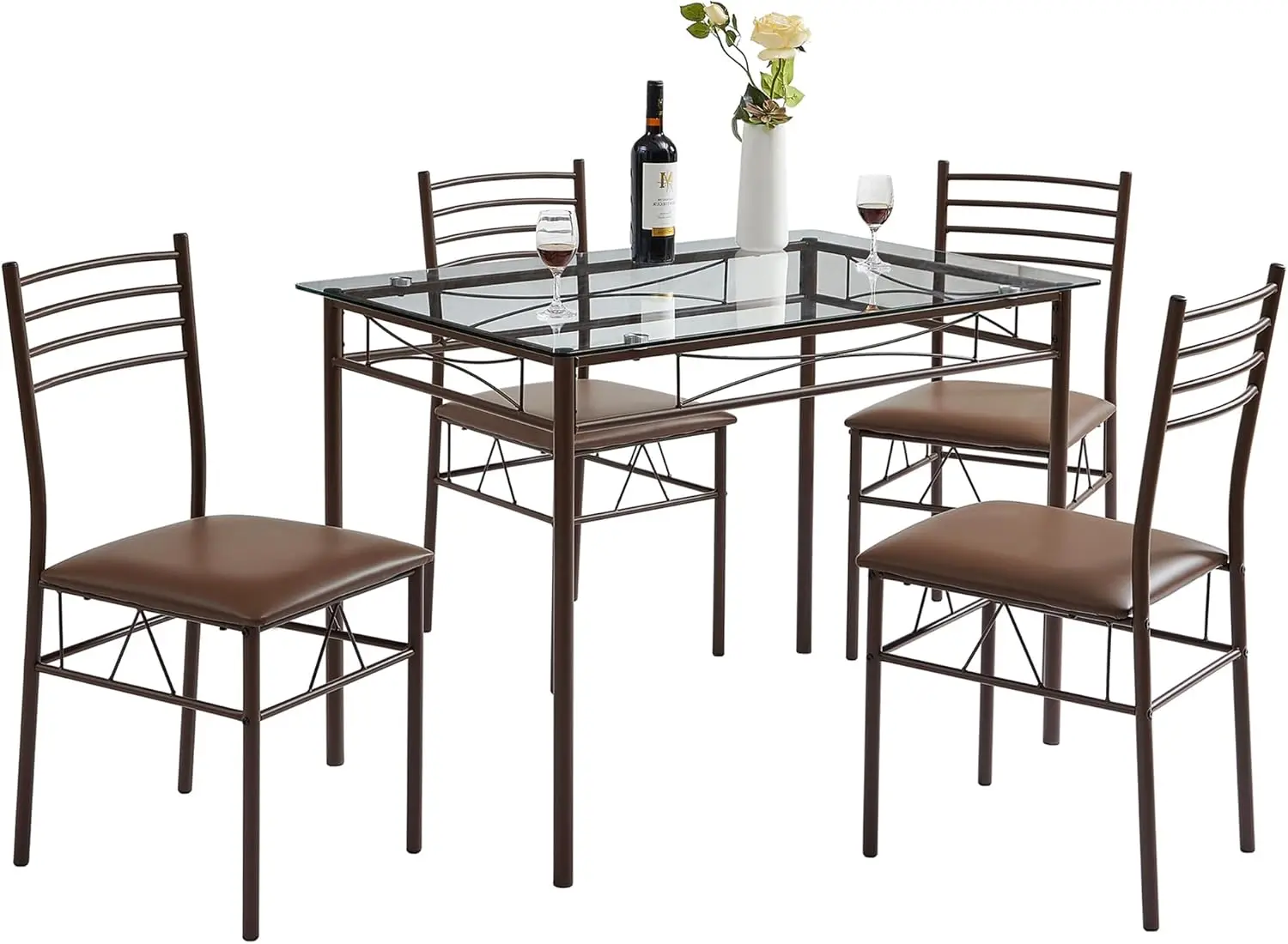 

Kitchen Dining Room Table and Chairs [4 Placemats Included] 5-Piece Dinette Sets, Space Saving (Brown), 43.3"