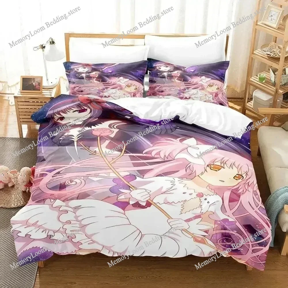 

3D Puella Magi Madoka Magica Bedding Set Cartoon Anime Three-piece Set Adult Kid Girl Bedroom Duvet Cover Sets