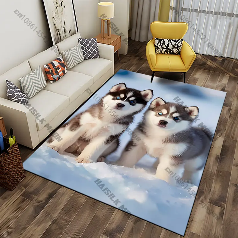 Adorable husky puppies in snow carpet Yoga living room room decor children's crawling mat doormat area rug games mat