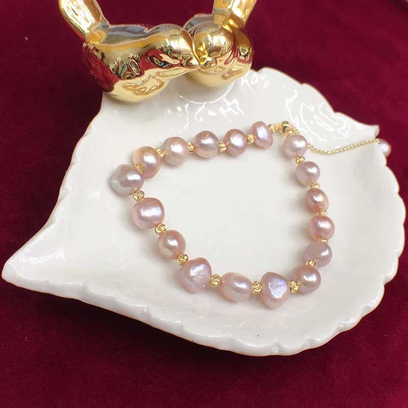 Natural Pearl Bracelet Women's Korean 8-9mm Special-shaped Bead Pull-out Bracelet Design Simple and Versatile Jewelry