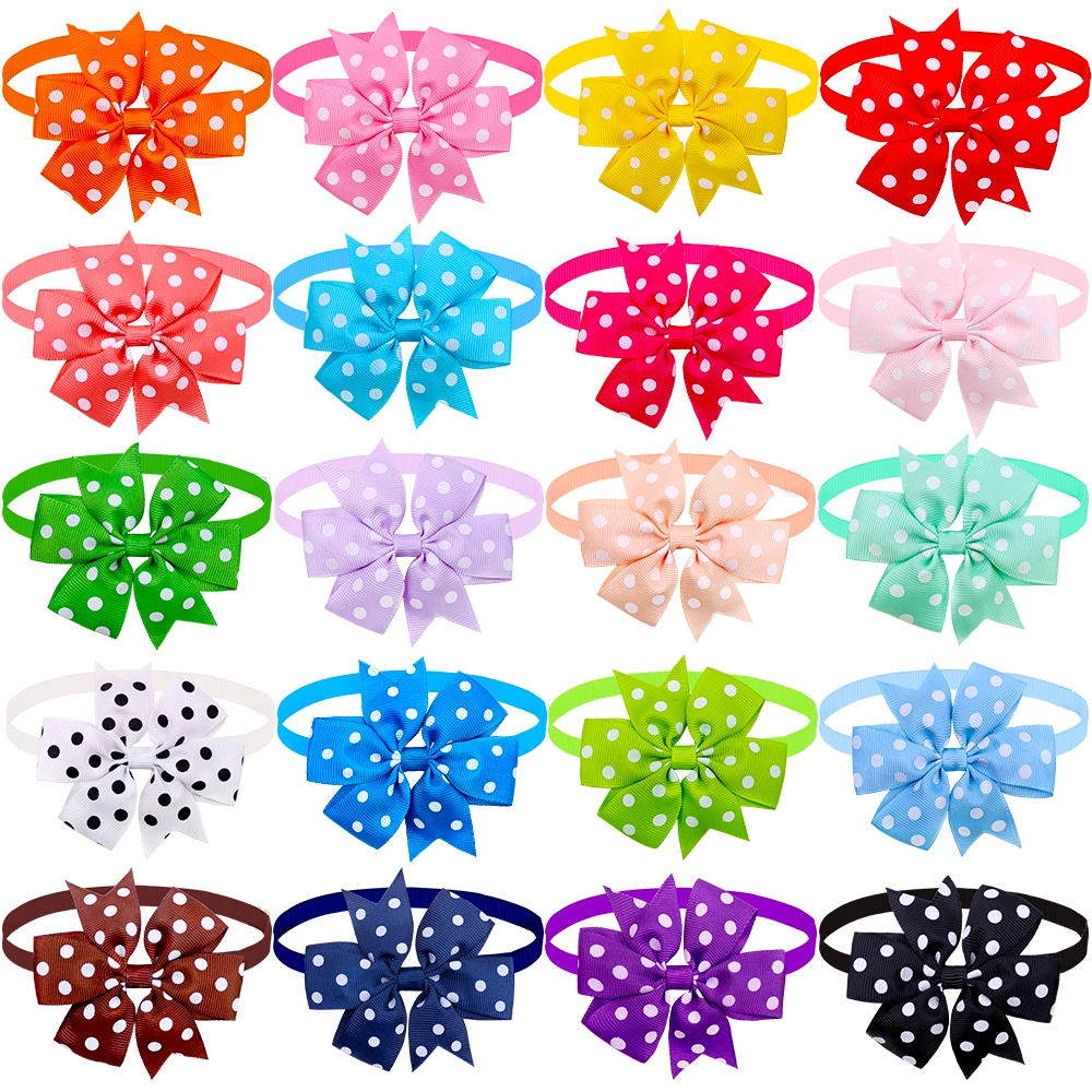 Wholesale 500pcs  Dog Bowties Dot /Solid Style Small Dog Bows Collar  DIY Pet Supplies For Dogs Accessories Small Dog Products