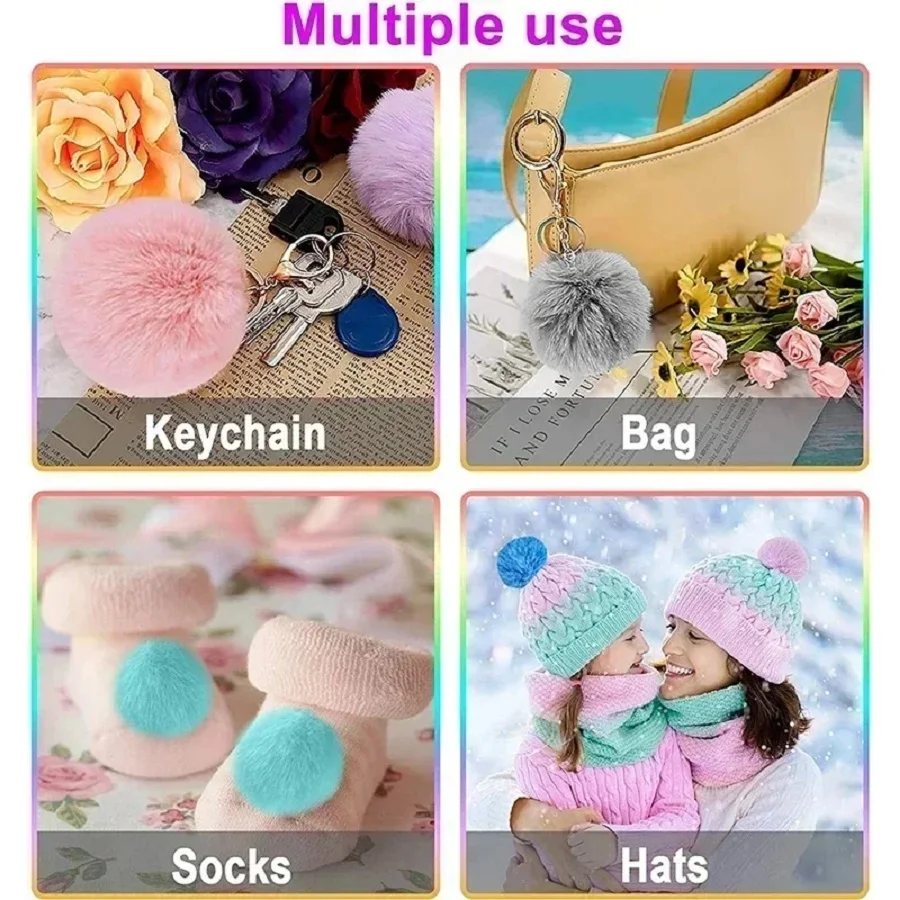 DIY 5cm Pompom Ball Artificial Rabbit Hair Ball with Small Elastic Cord for Hats Shoes Bags Scarves Gloves Accessories 5pcs