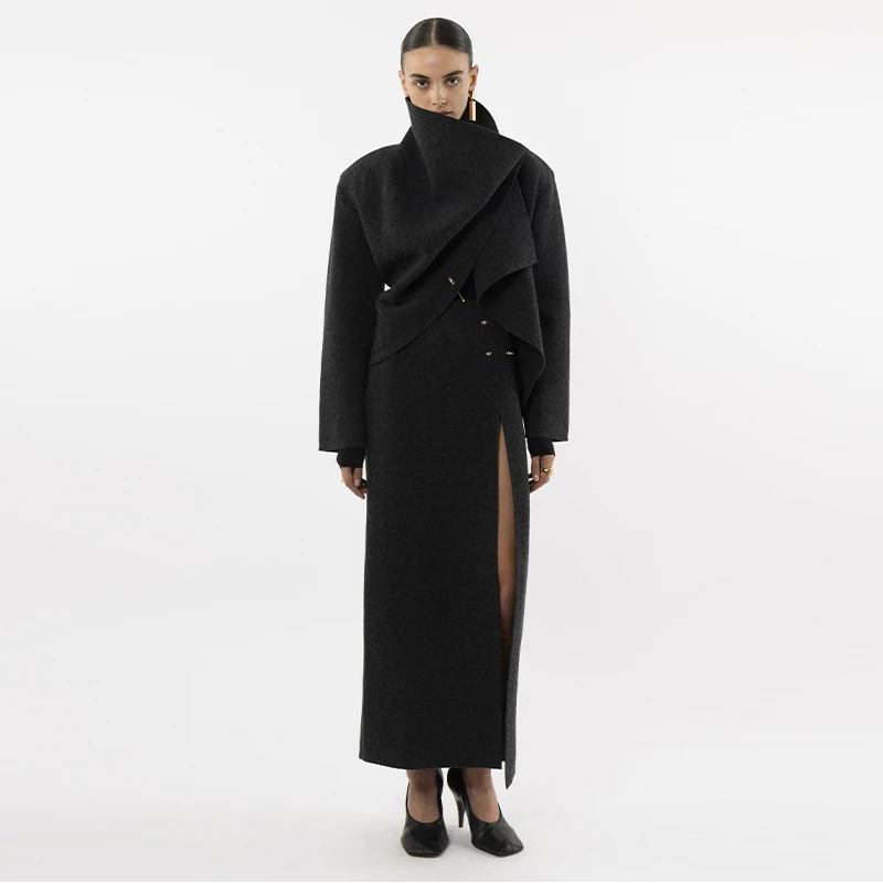 

Женская короткая куртка с завязкой на талии, комплект с юбкой, однотонное пальто с длинными рукавами, пригородная одежда, 2025 г., новая женская модная одежда