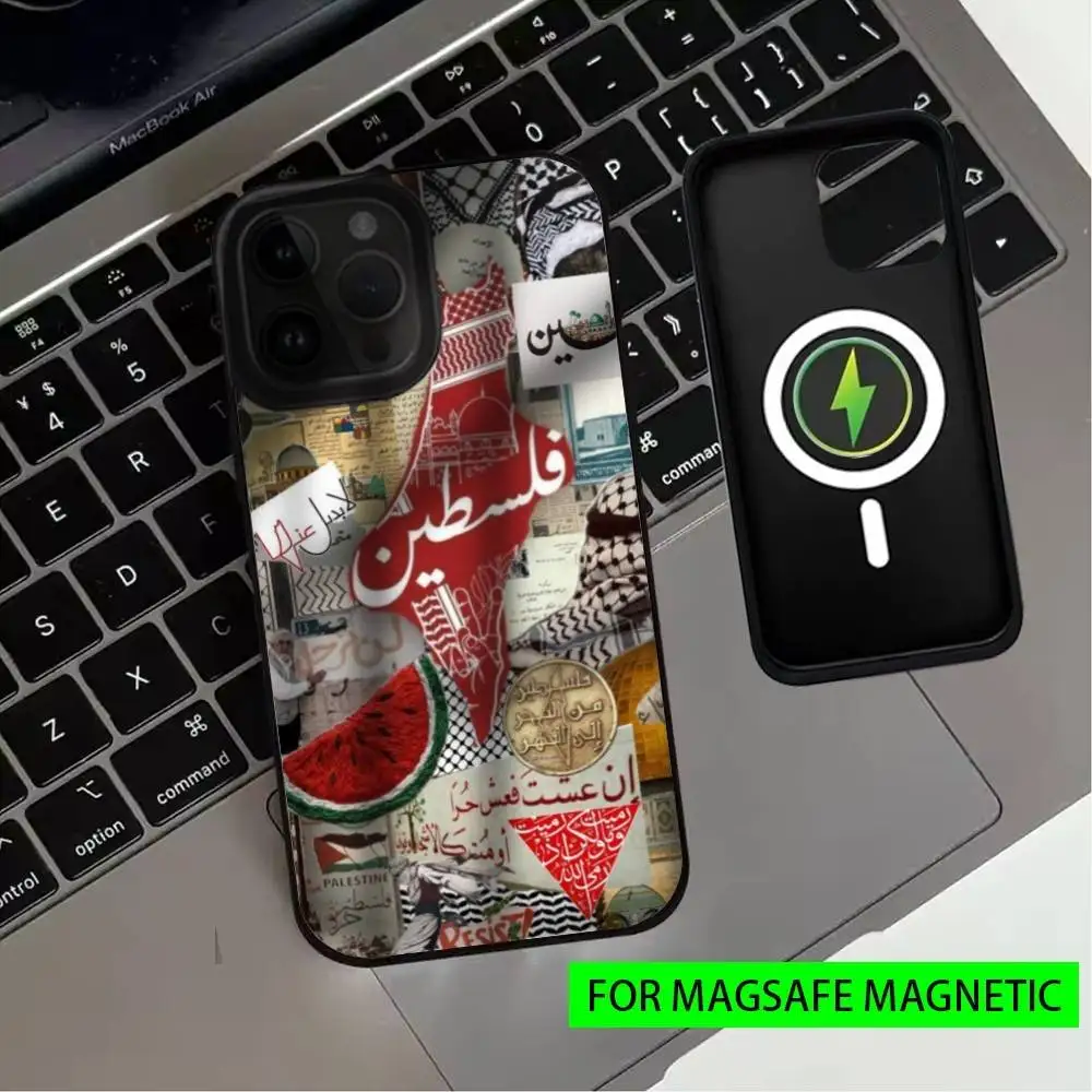 حافظة هاتف فنية P-Palestine-es-F-Flag لهاتف iPhone17,16,15,14,13,12,11 Plus، Pro Max Magnetic للشحن اللاسلكي Magsafe