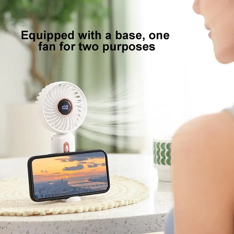 Small Portable Fan Rechargeable Foldable Fan Battery Operated LED Display Pocket Fan Speed Adjustable Hangable Fan For Home