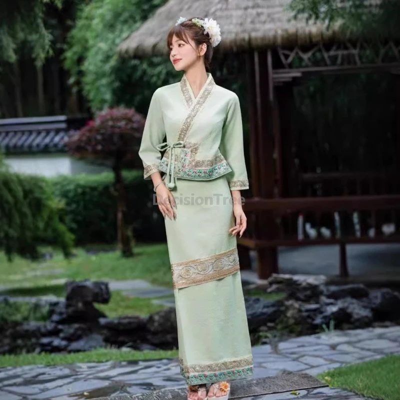 

2025 shining sequin design trendy thailand clothes dai minority splashing festival fairy ceremonial dress travel photography set