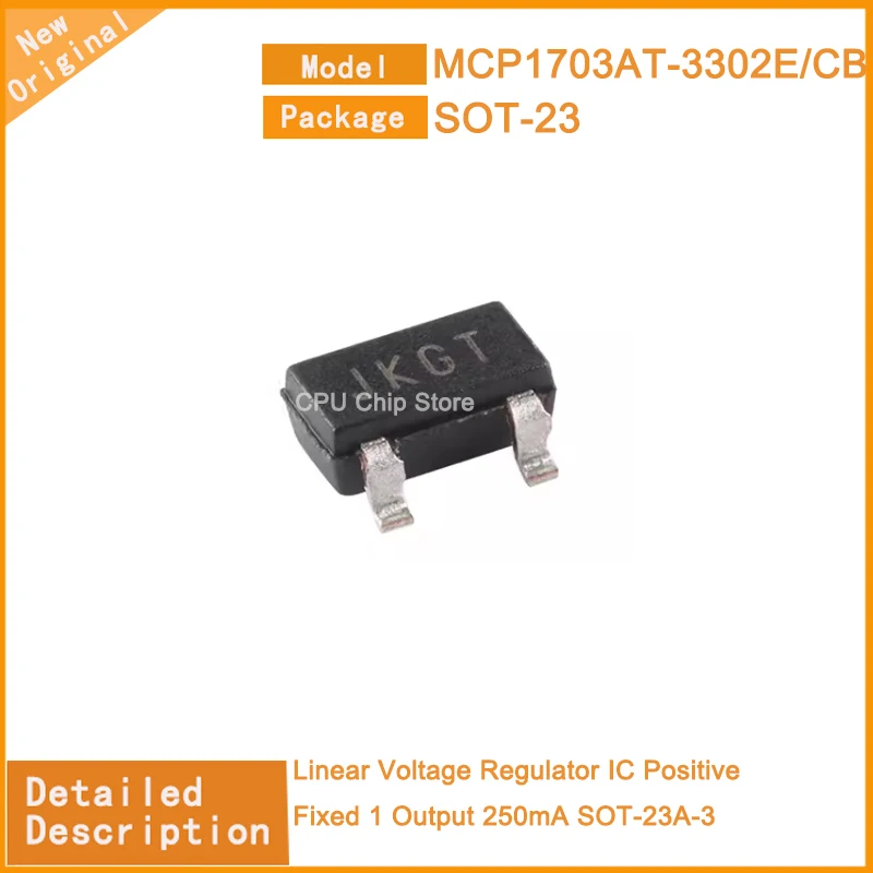 10~100PCS  New Original  MCP1703AT-3302E/CB  MCP1703AT-3302E  Linear Voltage Regulator IC Positive Fixed 1 Output 250mA SOT-23A-