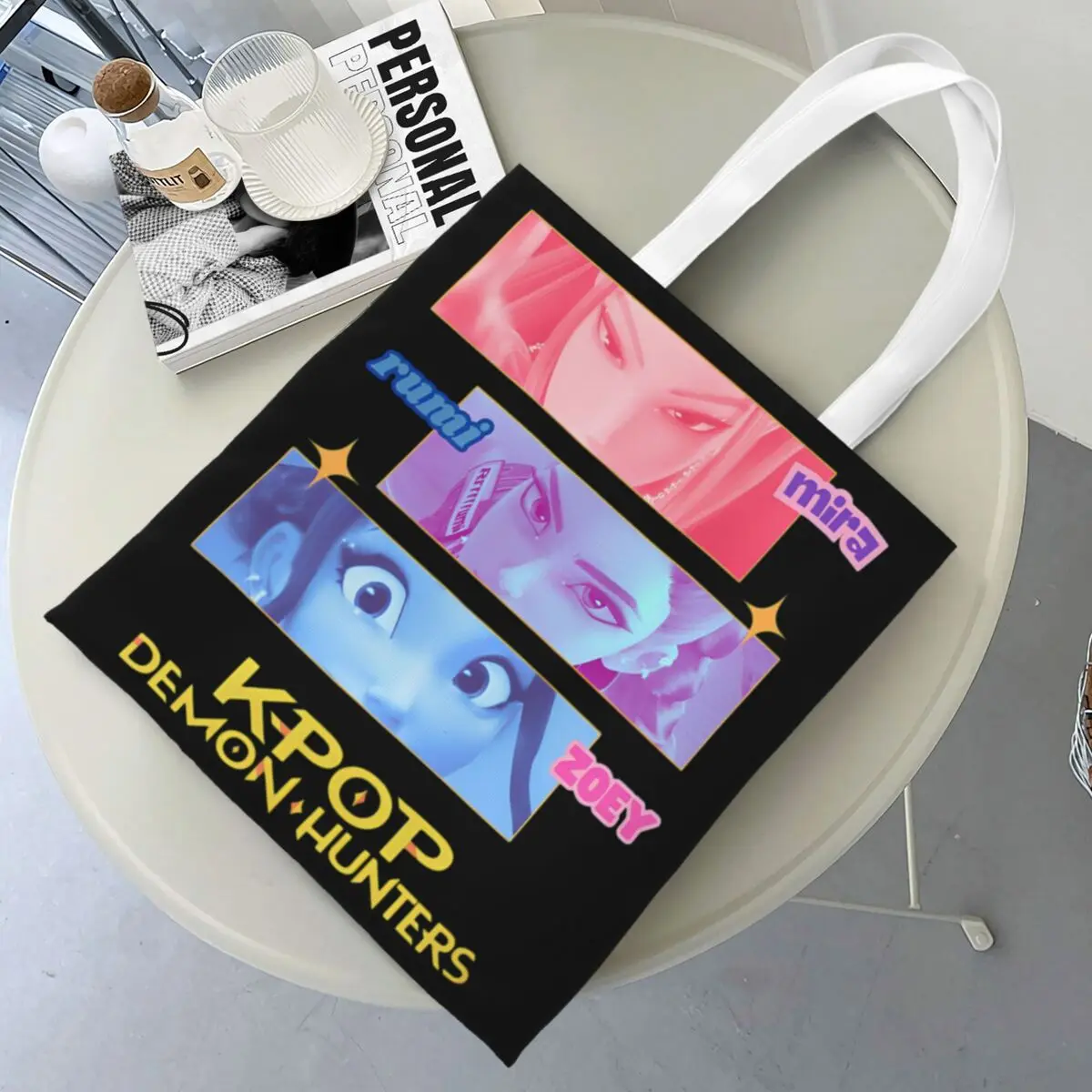 huntrix-kpop-demon-hunters-shopper-bolsa-bolsas-femininas-design-grafico-sacola-moderna-pano-streetwear-sacos-de-compras