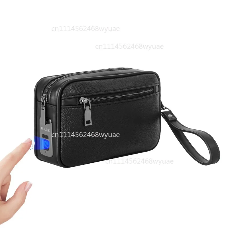 Genuine Leather Fingerprint Lock Men Bag Anti Theft Genuine Leather Wallet Cow Hide Business Clutch Handbag