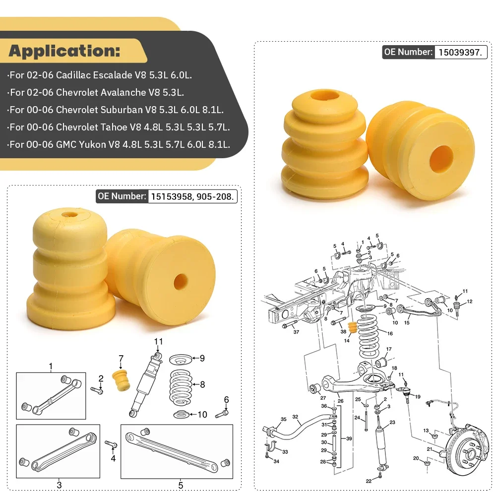 4Pcs Front Rear Shock Absorber Bump Stop Car Suspension Control Arm Bumper Buffering Block 15153958 15039397 for Chevrolet GMC
