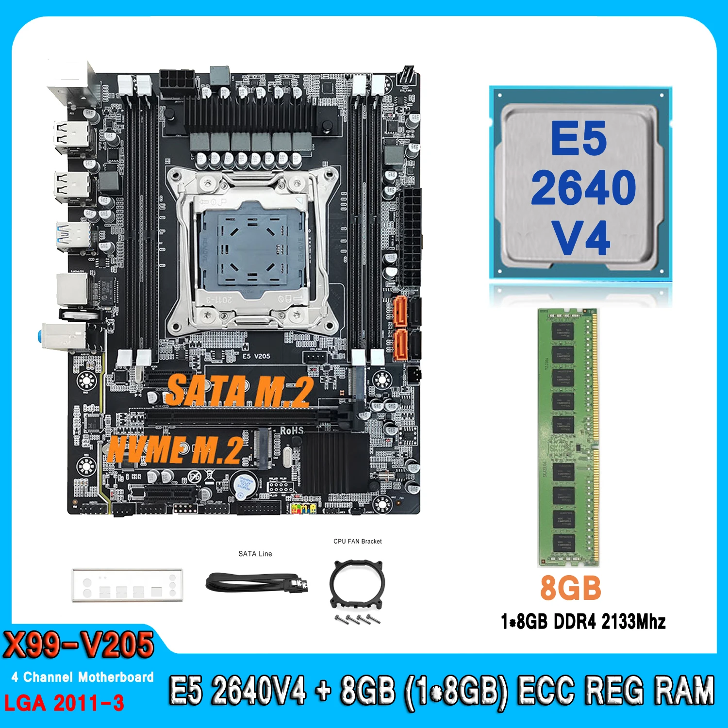 

X99 Motherboard Combo LGA 2011-3 Kit Xeon E5 2640 V4 With 8GB(1*8GB) DDR4 RAM Memory Four Channel E5 2640V4 Motherboard Set