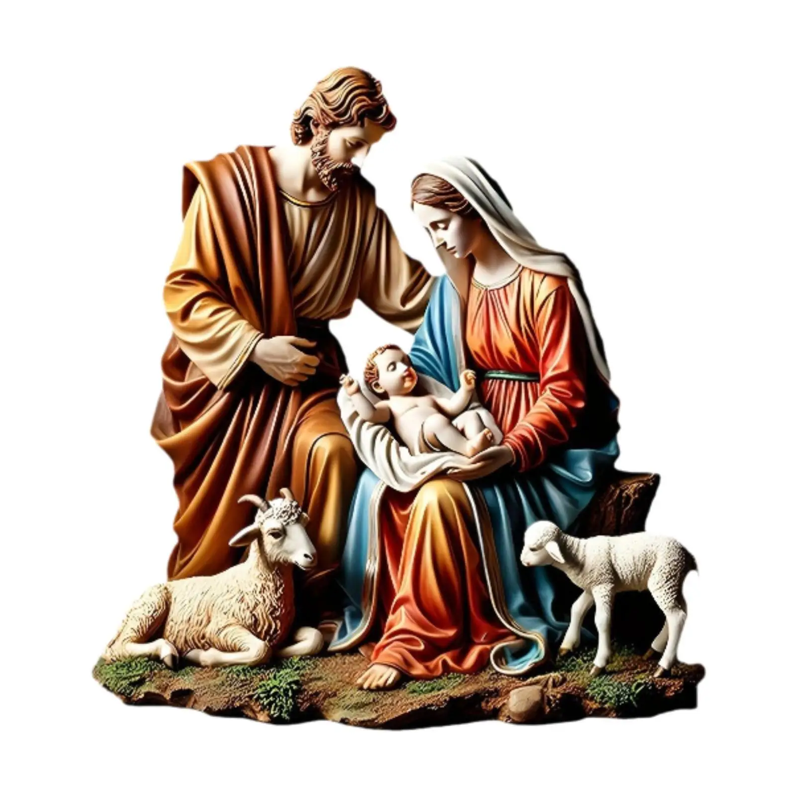 Virgin Mary Figurine Xmas Tabletop Scenes Figure Festive Desktop Decor with Base Nativity Figurines Set for Indoor Decoration