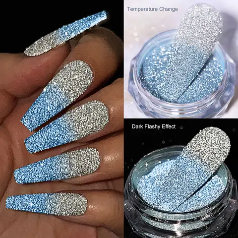 Reflective Thermal Nail Powder Glitter Nail Art Shinning Crystal Rhinestone Sequins Chrome Pigment Dust UV Gel Polish Decoration