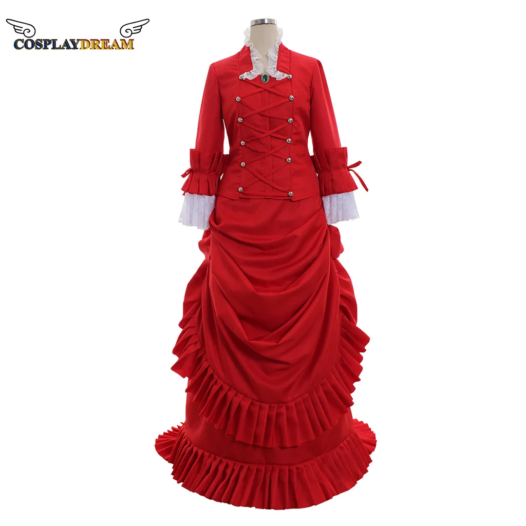 

1860s Victorian Red Bustle Ball Gown Civil War Victorian Duchess Dress Historical Theater Reenactment Costume Dress Custom Made