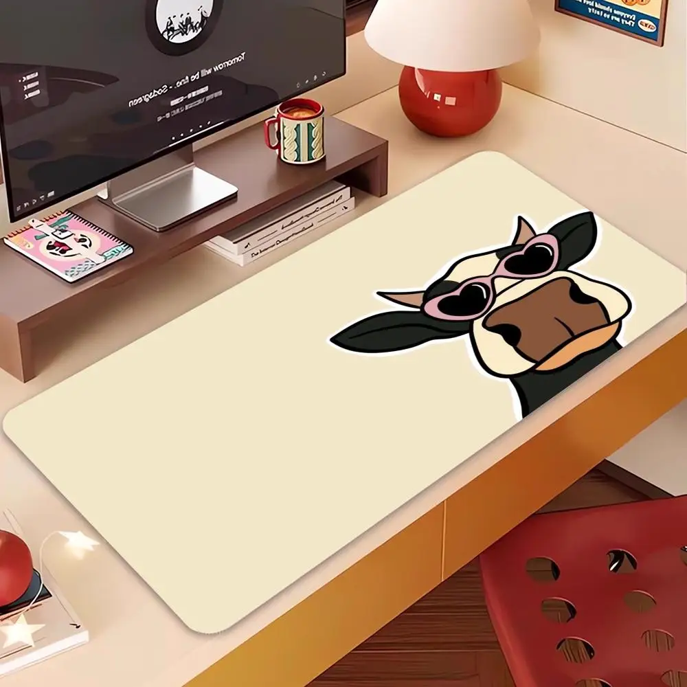 Cartoon dairy cow graphic table mat Non-Slip playmat mousepad large size keyboard  laptop games office desktop bedroom learning