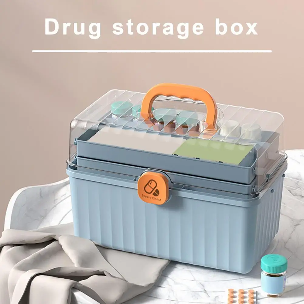 

Sealed Storage Box Three-layer Capacity Pill Storage Box with Handle Transparent Lid Dustproof Sealed Tablet for Organizing