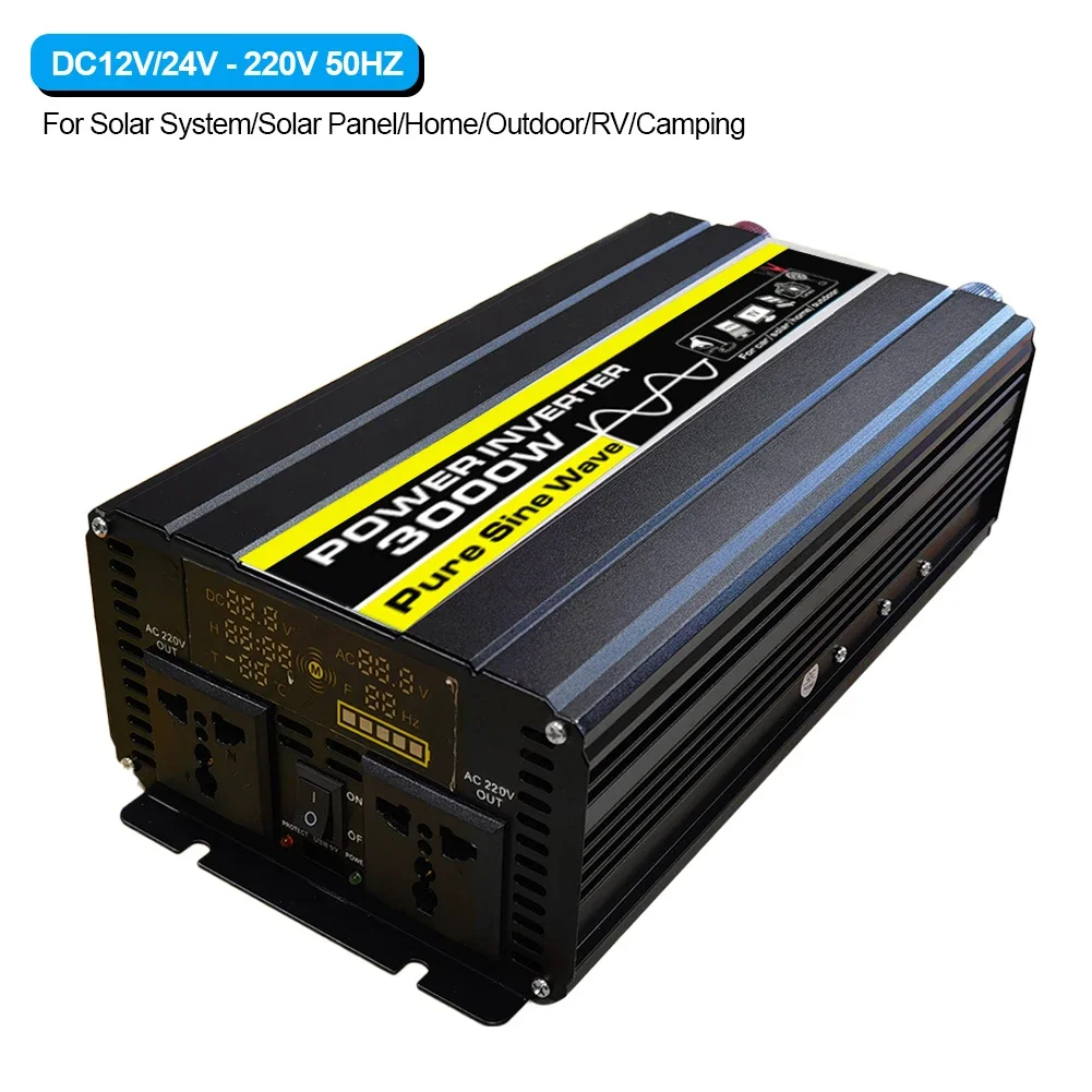 Peak 3000W Pure Sine Wave Inverter 12V 220V Power Converter Adaptor 12V ~ 220V 3000W Home Solar Inverter Power For Truck Outdoor