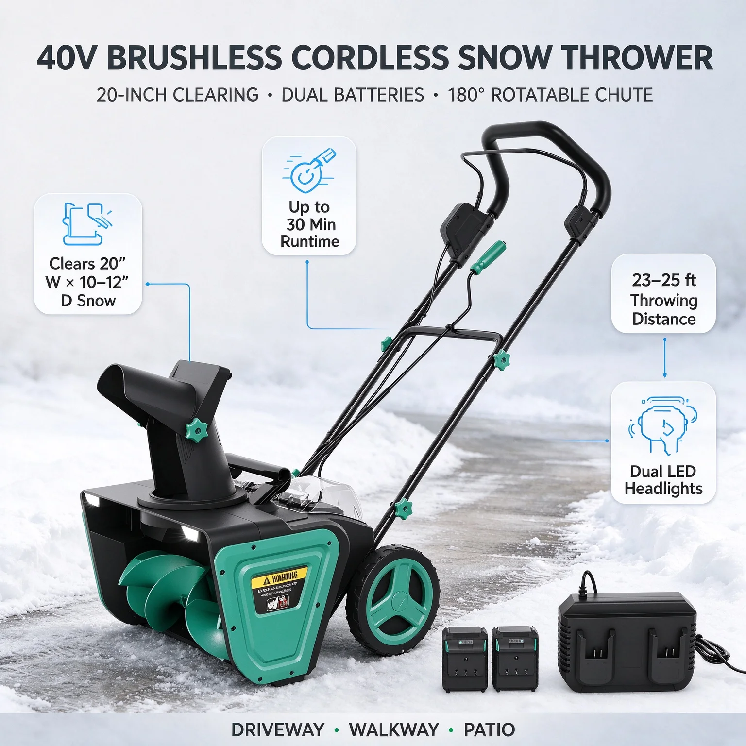 Wireless 40V Electric Snow Blower – 20