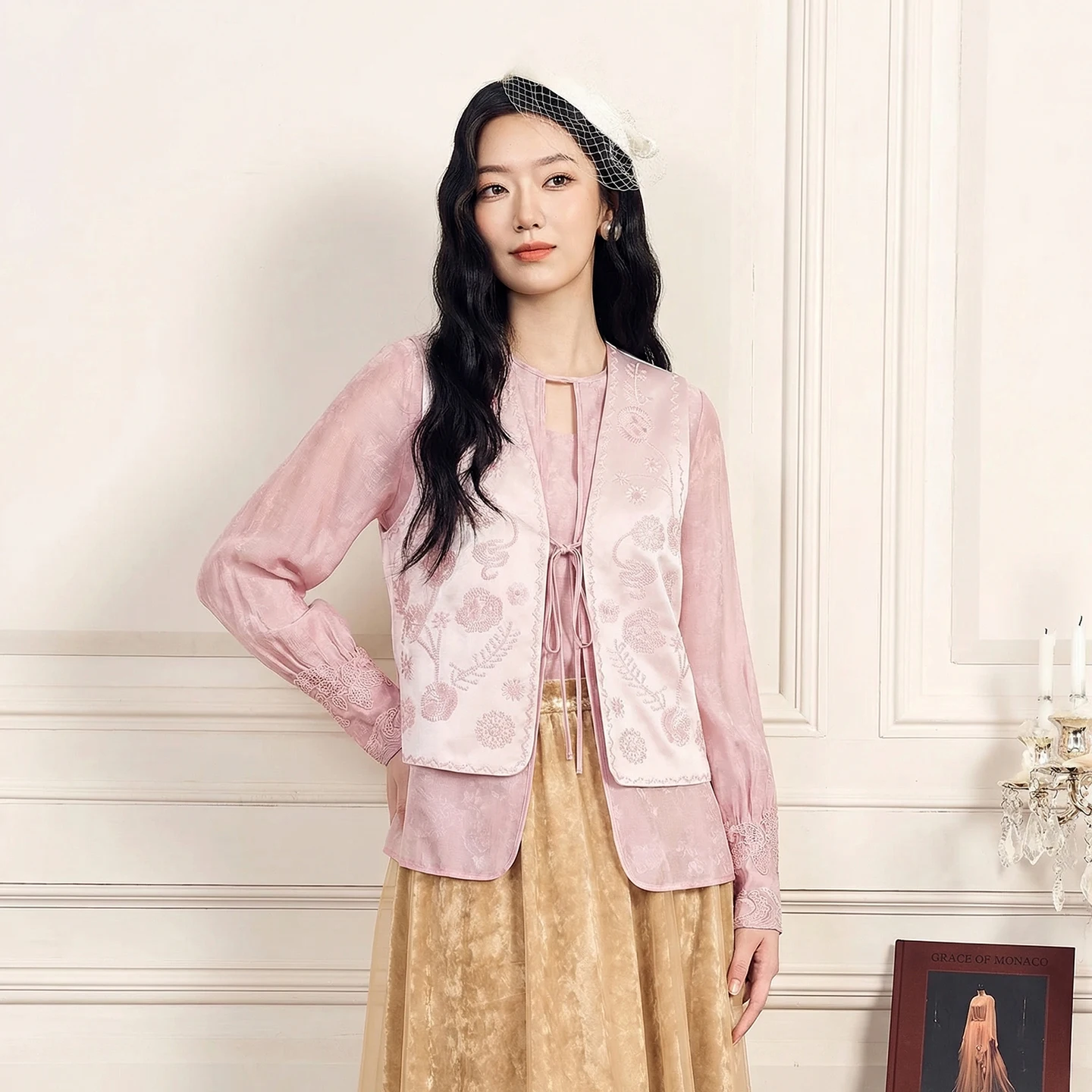 

New Chinese Sle irt Vest Two-Piece Set Anti-Aging Spring Faion Outerwear Women's Long Sve Plant Floral Print Top