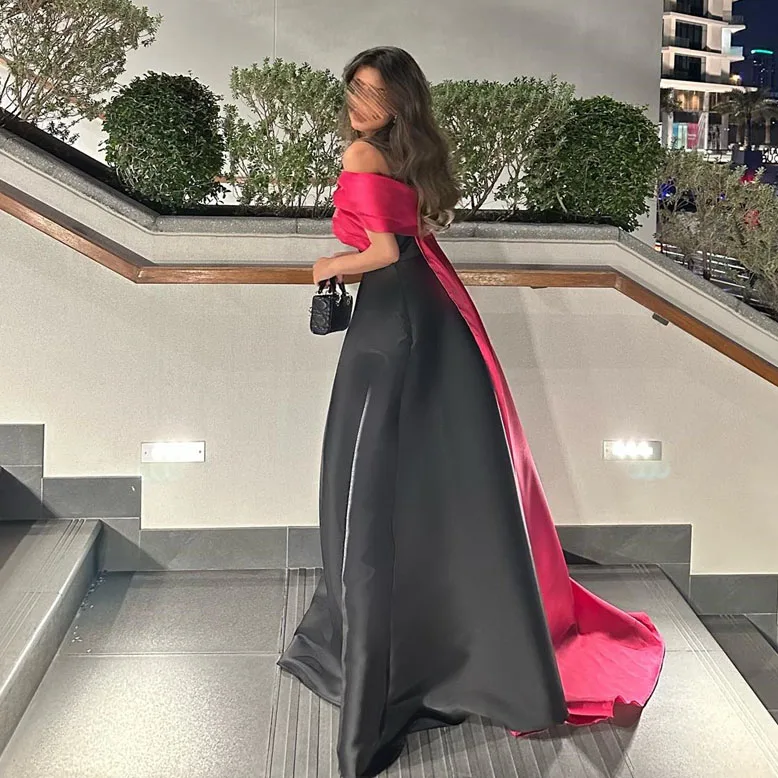 ROYET Strapless Pleat Long Black Sleeveless Off The Shoulder A Line Evening Dress Floor Length Sweep Train Long Prom Gown New