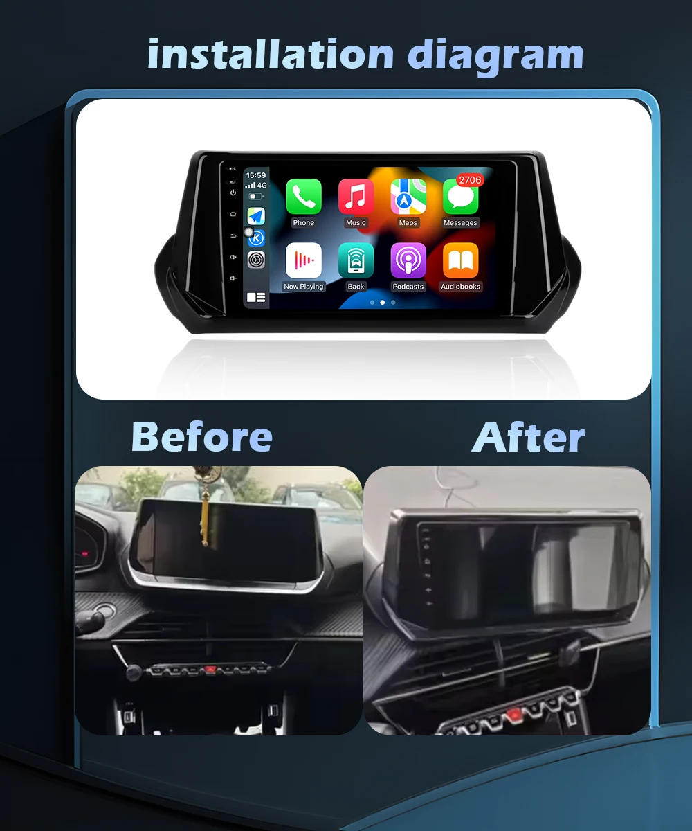 Navigation GPS For Peugeot 2008 208 2019 - 2021 Car Radio Multimedia Player Carplay Android AUTO 9 inch Touch Screen DSP Stereo
