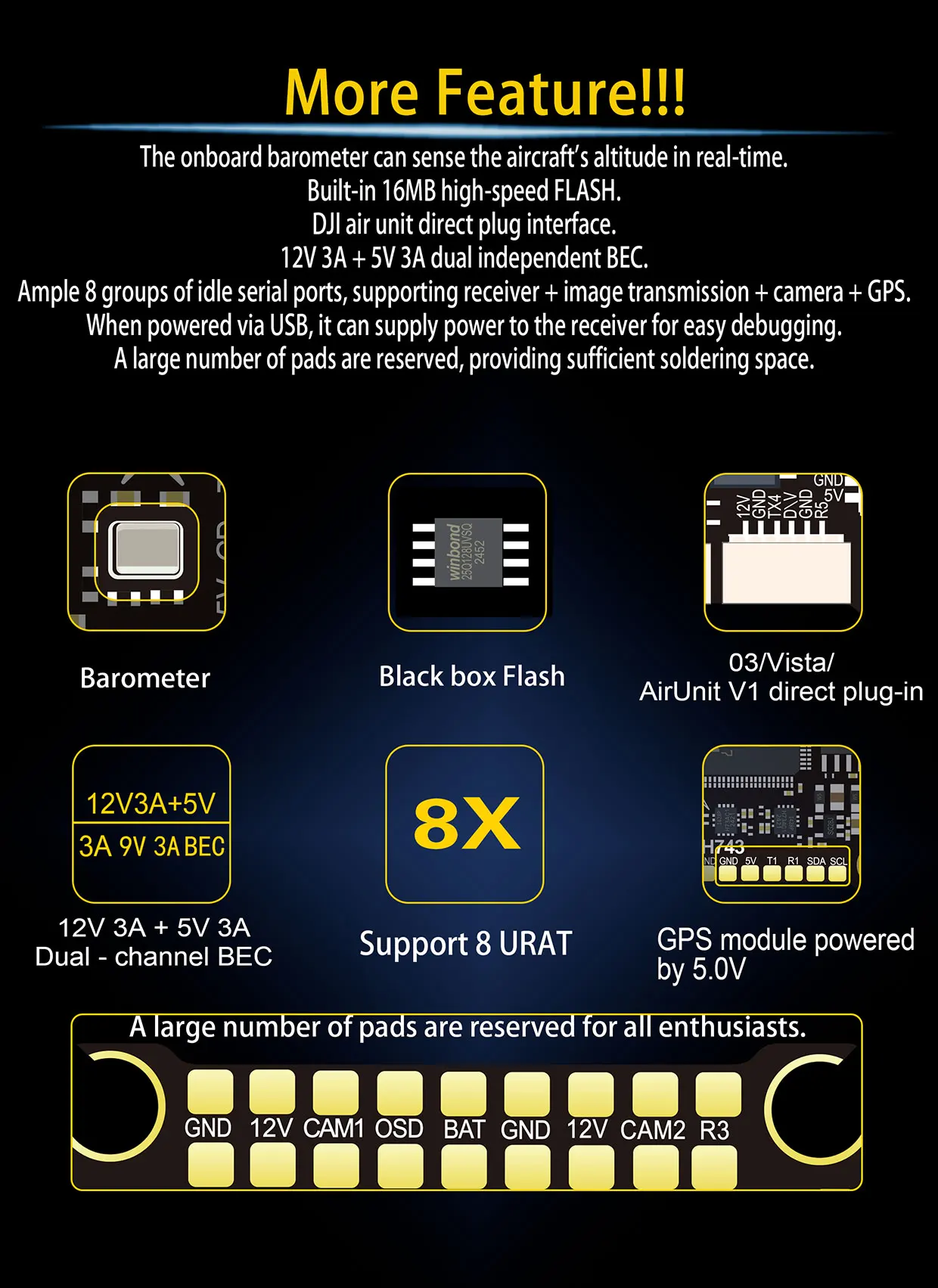DAKEFPV H743 Flight Controller and ESC Combo for FPV Drone, Betaflight H7FC & 4in1 70A ESC, Support 3-12S, for Analog HD System