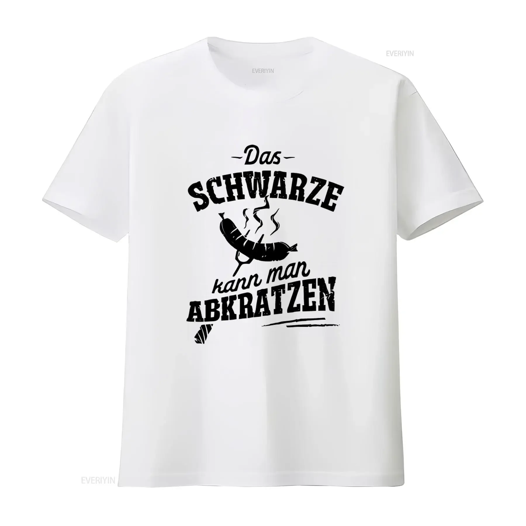 Mens Das Schwarze Kann Man Abkratzen Funny Grill Sausage Print T Shirt vintage Washed Comfortable Unisex Casual Versatile