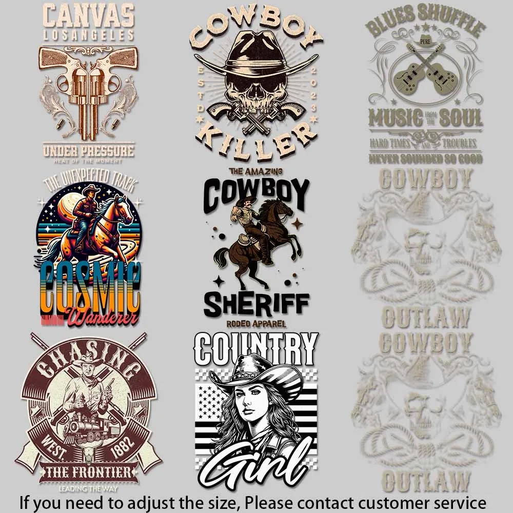 Motorcycle club related Visuals Western Skull motif Art TransfersThermal Transfer for Clothes Detailed DIY Decoration