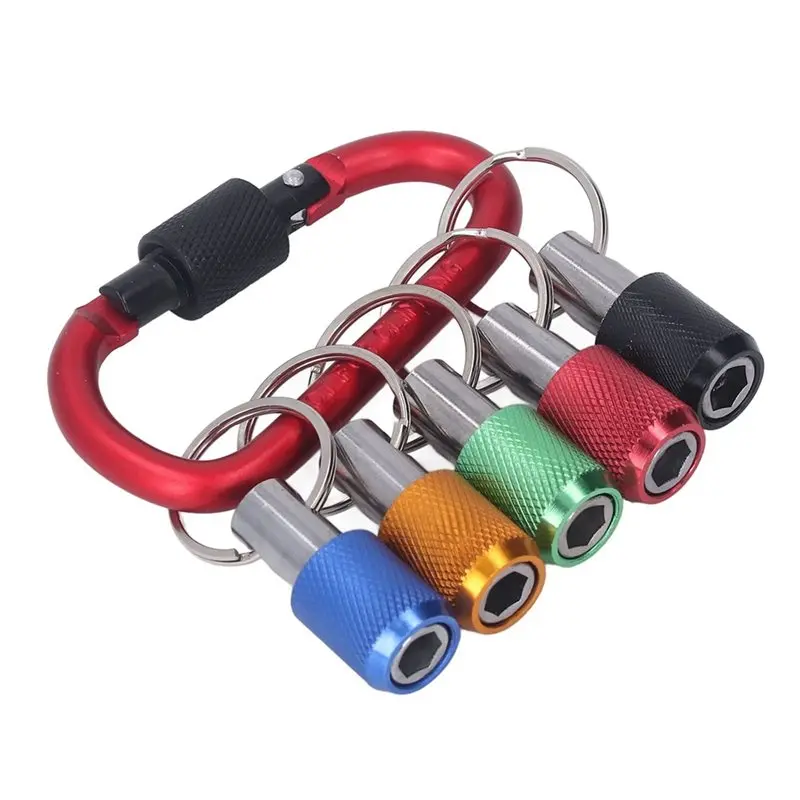 A02M-4 Set 1/4 Bit Holder, Oxidation Resistant Good Compatibility Magnetic Socket Holder Metal Carabiner Portable Plating Red