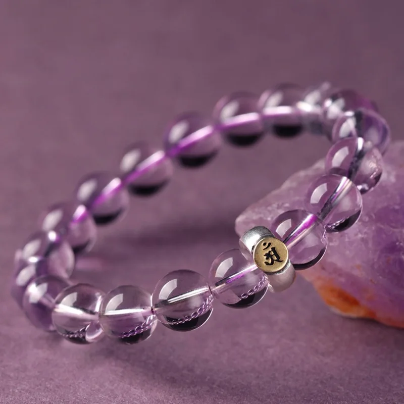 

Женский браслет из натурального аметиста, девятифиолетового огня со знаком зодиака