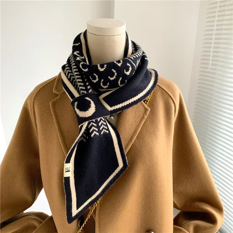 Luxury Brand Knitted Scarf for Women Warm Cashmere Neckerchief Foulard Ladies Neck Tie Small Skinny Scarves Bandana Echarpe