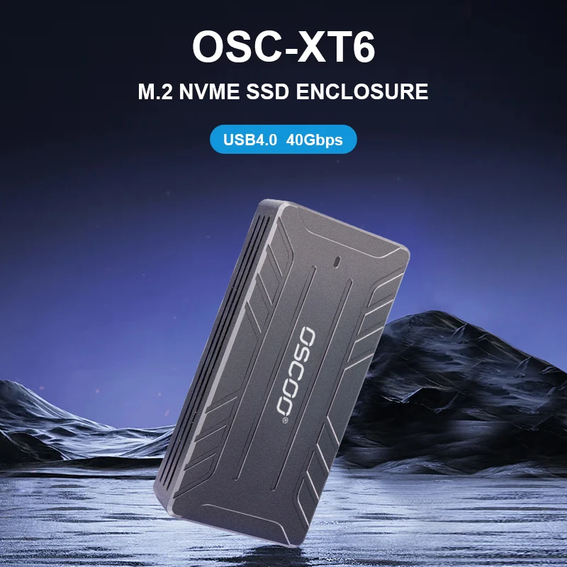 OSCOO SSD portabel XT6 M.2 NVME SSD, kandang USB 4.0 tingkat transmisi tipe-c 40Gbps kompatibel M.2 2242/2260/2280 SSD hingga 4TB