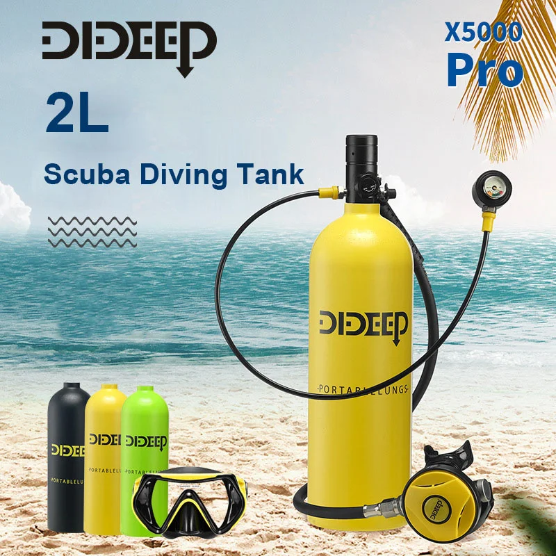 Tanque de buceo X5000 Pro, medidor de presión mejorado, bolsa de chaleco de buceo, cilindro de oxígeno, juego de esnórquel, 2L