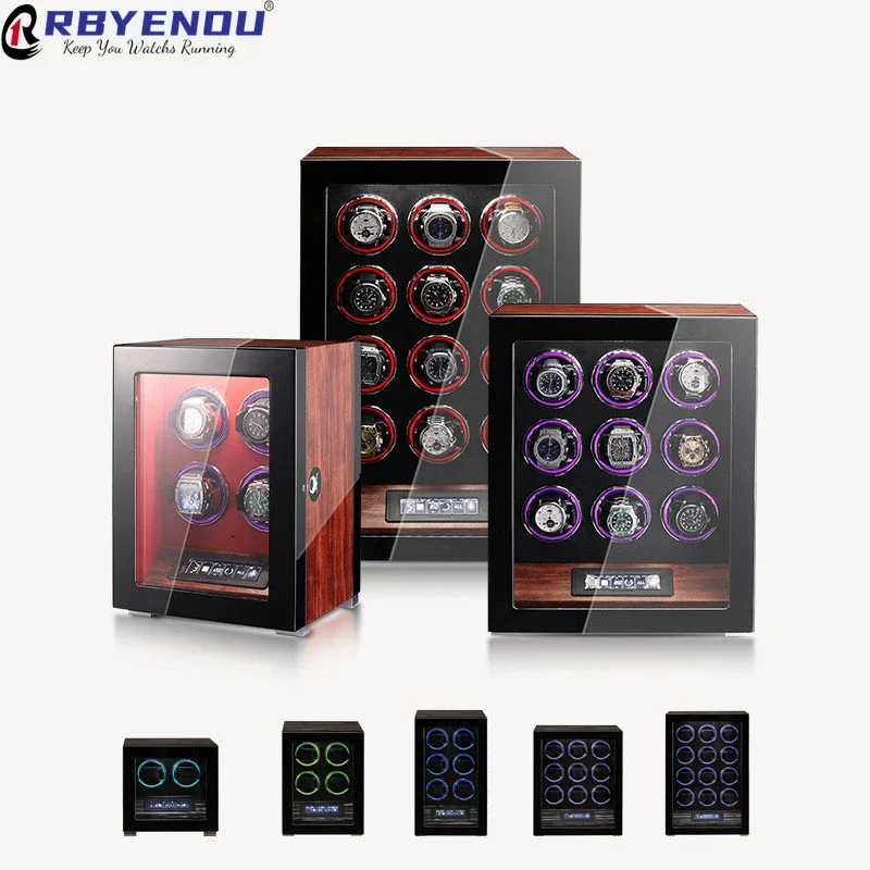 Luxury Automatic Watch Winder Fingerprint Unlocking Colorful LED Backlight Atmosphere Watch Storage Safe Box Customizable Logo