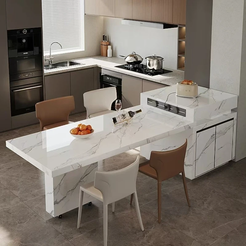 

Full rock slab Minimalist wind Multifunctional rock slab Island integrated dining table Household modern simplicity