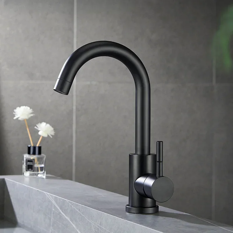 

Stainless Steel Hot and Cold Water Mixer Tap, Single Handle Bathroom Faucets, Deck Mounted, Household WashBasin Sink Tap