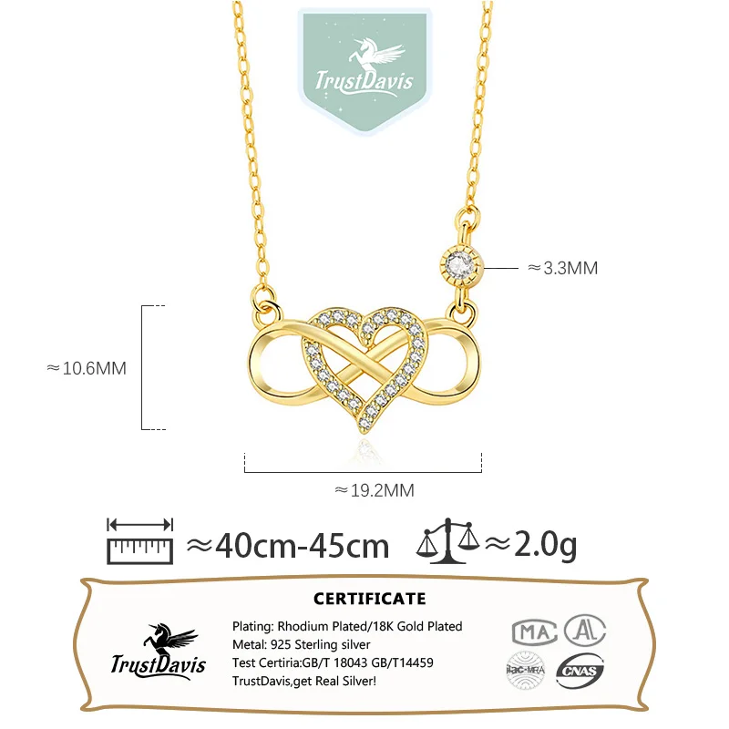 Trustdavis Real 925 Silver Infinite Love Heart Pendant  Necklace Gift for Women Daily Wear Jewelry Gift DS4676