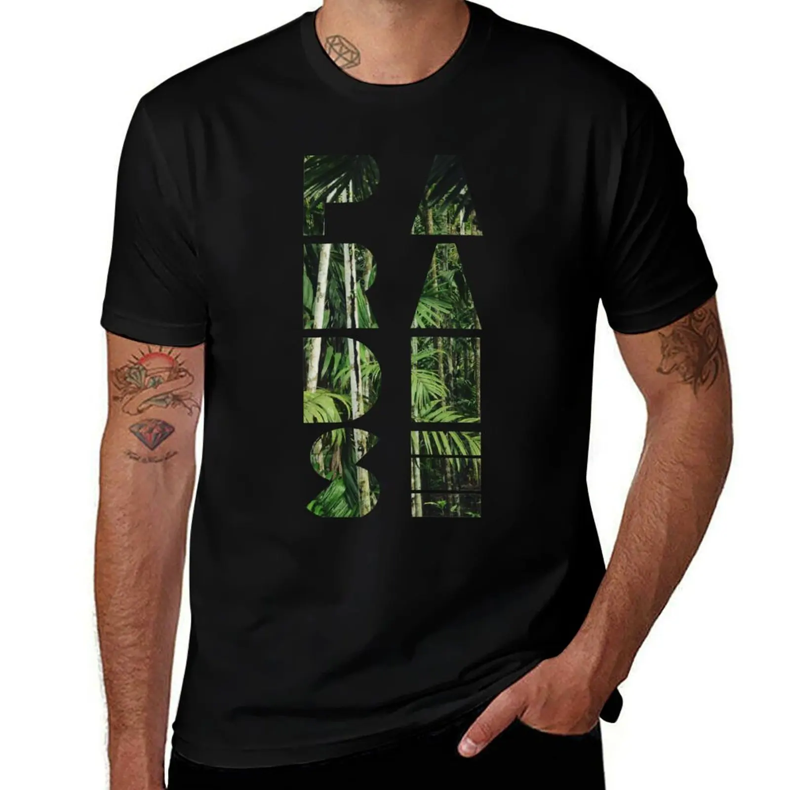

Paradise - Jungle Palm Tree Graphic Print T-Shirt t shirts with prints t shirts for man cotton soft T-Shirt
