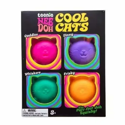 NEE DOH Cool Cat Squishy Stress Relief Ball 4 Pack Cute Kitten Squeeze Fidget For Kids Adults Sensory Antistress Party Birthday