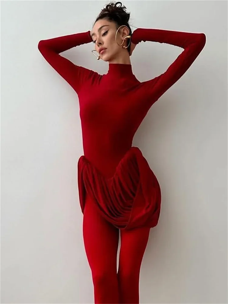 

Tossy Backless Pleated Skinny Mini Dress Fashion Long Sleeve High Waist Patchwork Solid Elegant Party Dress Women Bandage Dress