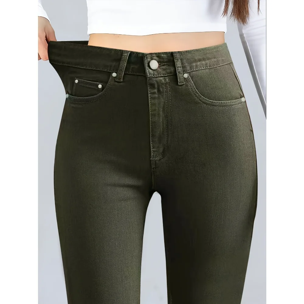 Women's fashion Joker solid color high waist stretch jeans, skinny jeans.