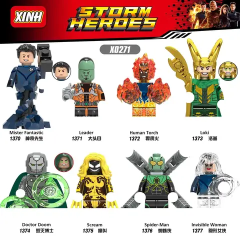 Marvel superhero mini building block set, Mister Fantastic, Spider-Man, Human Torch, Invisible Man, collectible figurines, boys'