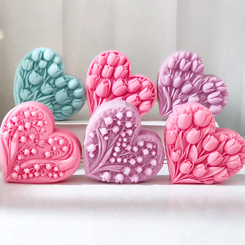 Love Flower Silicone Mold Tulip Flower Soap Mold Aromatherapy Candle Bell Orchid Chocolate Cake Mold