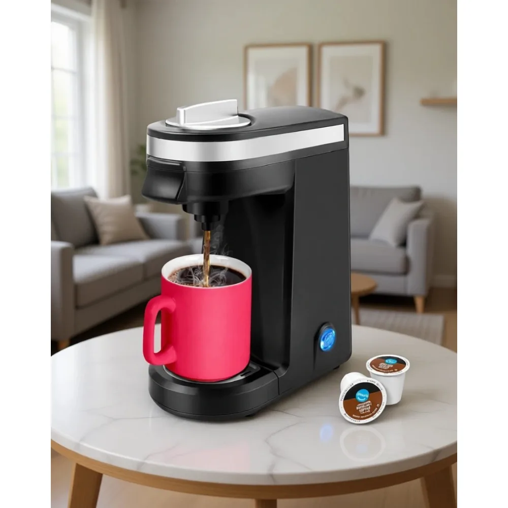 Compact Single Serve Coffee Maker for Pods Small One Cup Machine Space Saving Black