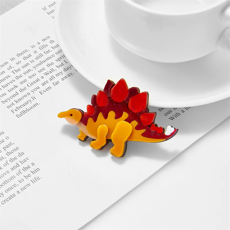 YAOLOGE Acrylic Resin Stegosaurus Dinosaur Brooches For Women Kids Cartoon Handmade Pins Lapel Badges Jewelry Gifts Broche брошь