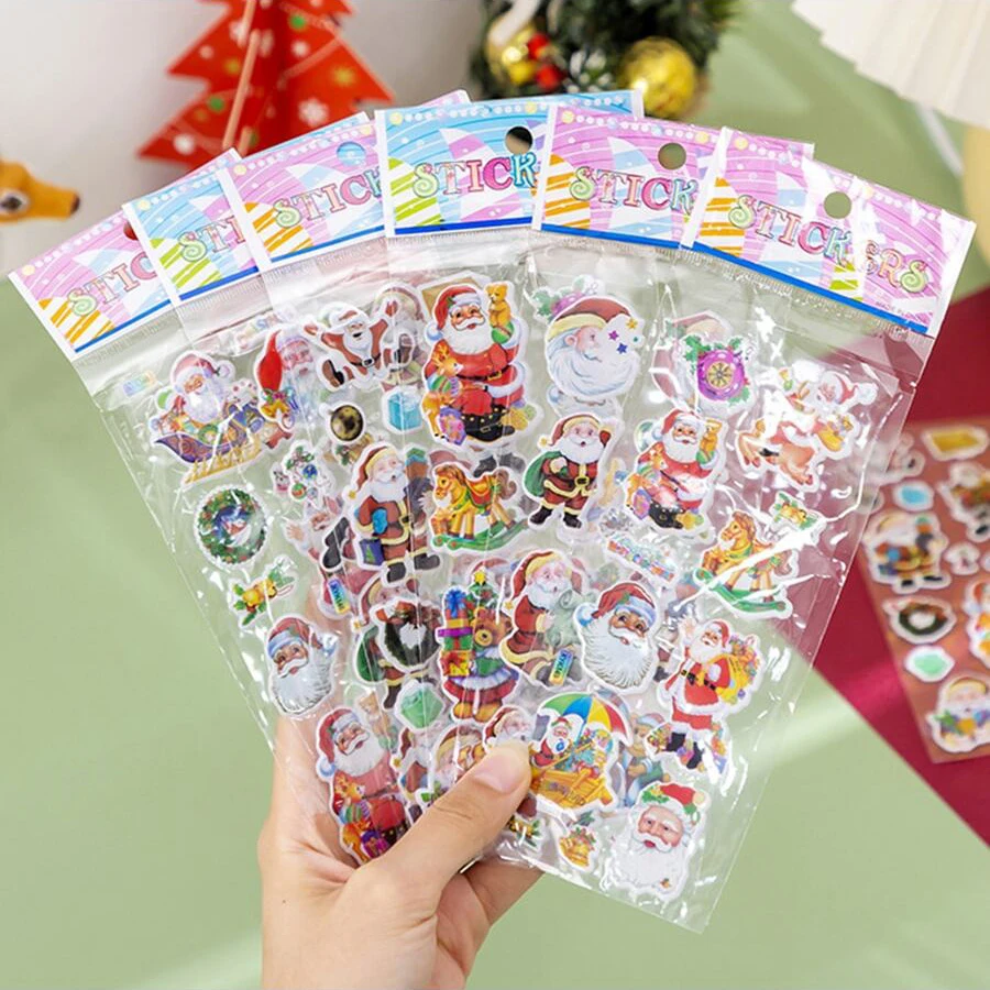 6-12 ชิ้นคริสต์มาสสไตล์สติกเกอร์บับเบิ้ล 3D การ์ตูนสร้างสรรค์กราฟฟิตี้สติกเกอร์สำหรับแล็ปท็อปกระเป๋าเดินทางสติกเกอร์รางวัล ﻿