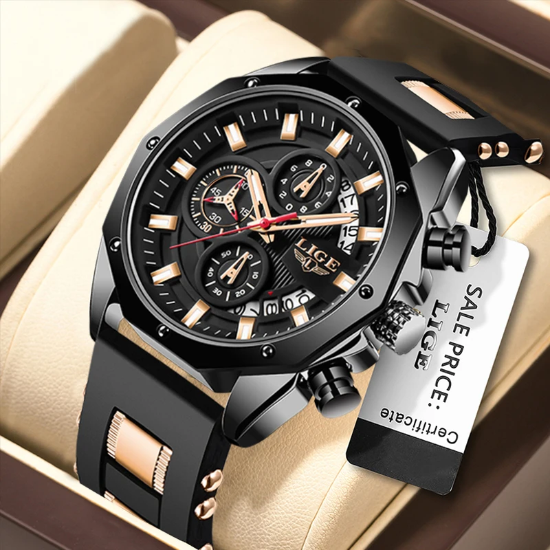 

LIGE Men Quartz Watches Sports Date Chronograph Man Watch Luxury Waterproof Luminous Mens Wristwatch Fashion Business Male Clock