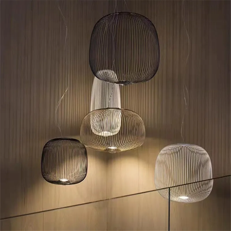 Imagem -03 - Italiano Minimalista Gaiola Pingente Lâmpada Pendurado Luz Designer Foscarini Spokes Interior Home Decor Iluminação da Escada 2