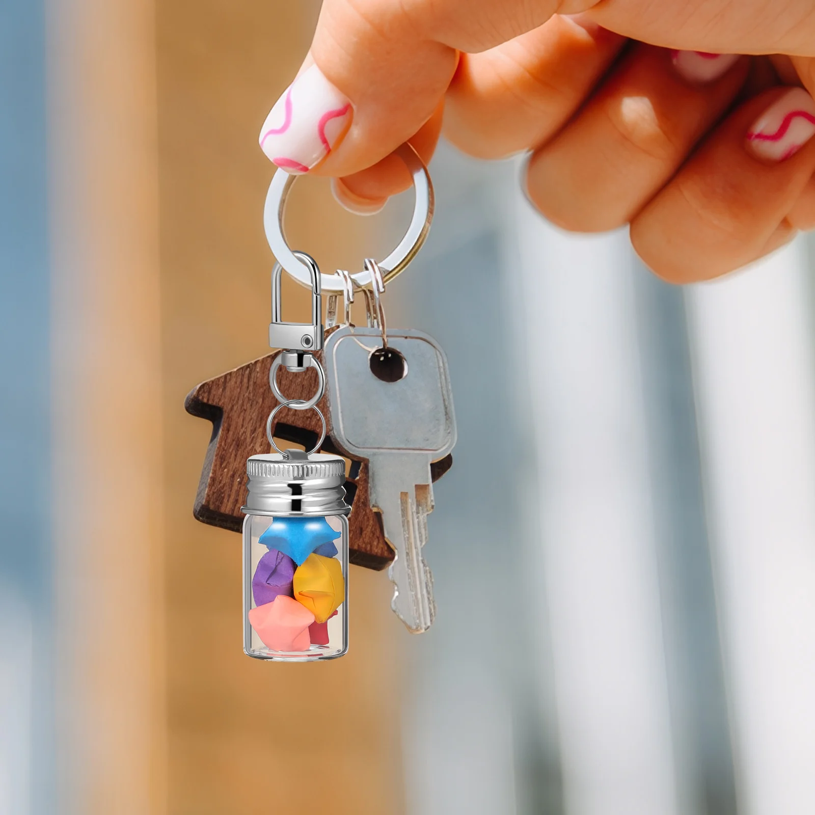 

5pcs Mini Glass Bottle Keychain Diy Wishing Drifting Bottle Small Glass Bottles Keychain For Creative Crafts Transparent Tiny